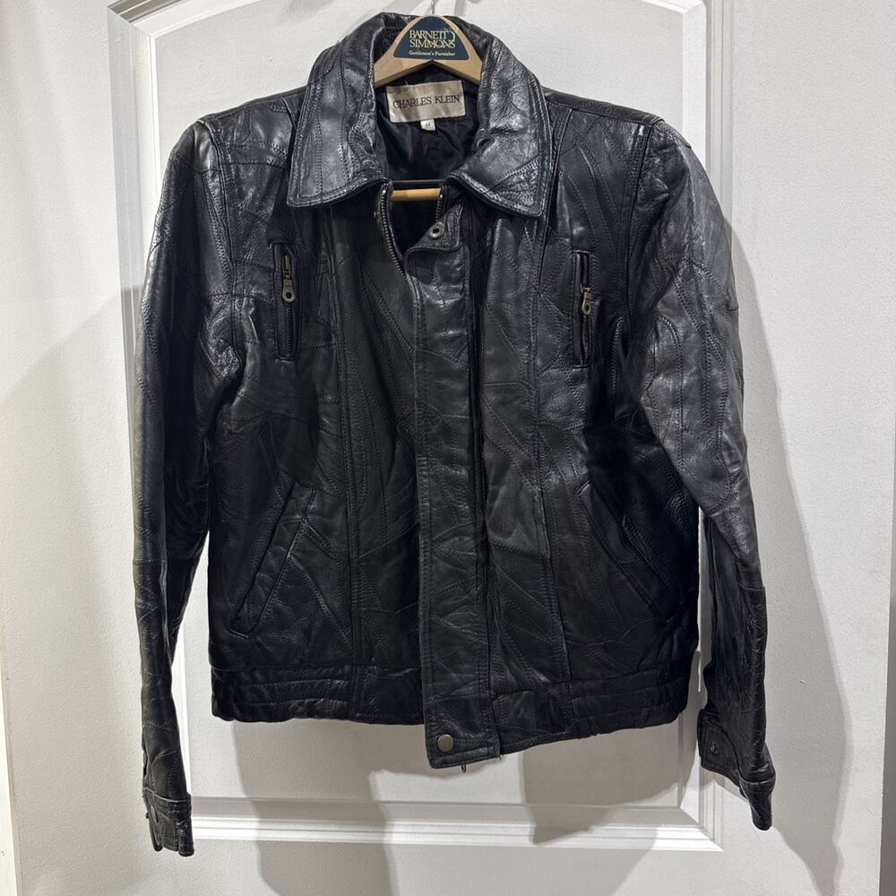 VTG Charles Klein Black Leather Jacket Womens Medium Vintage China